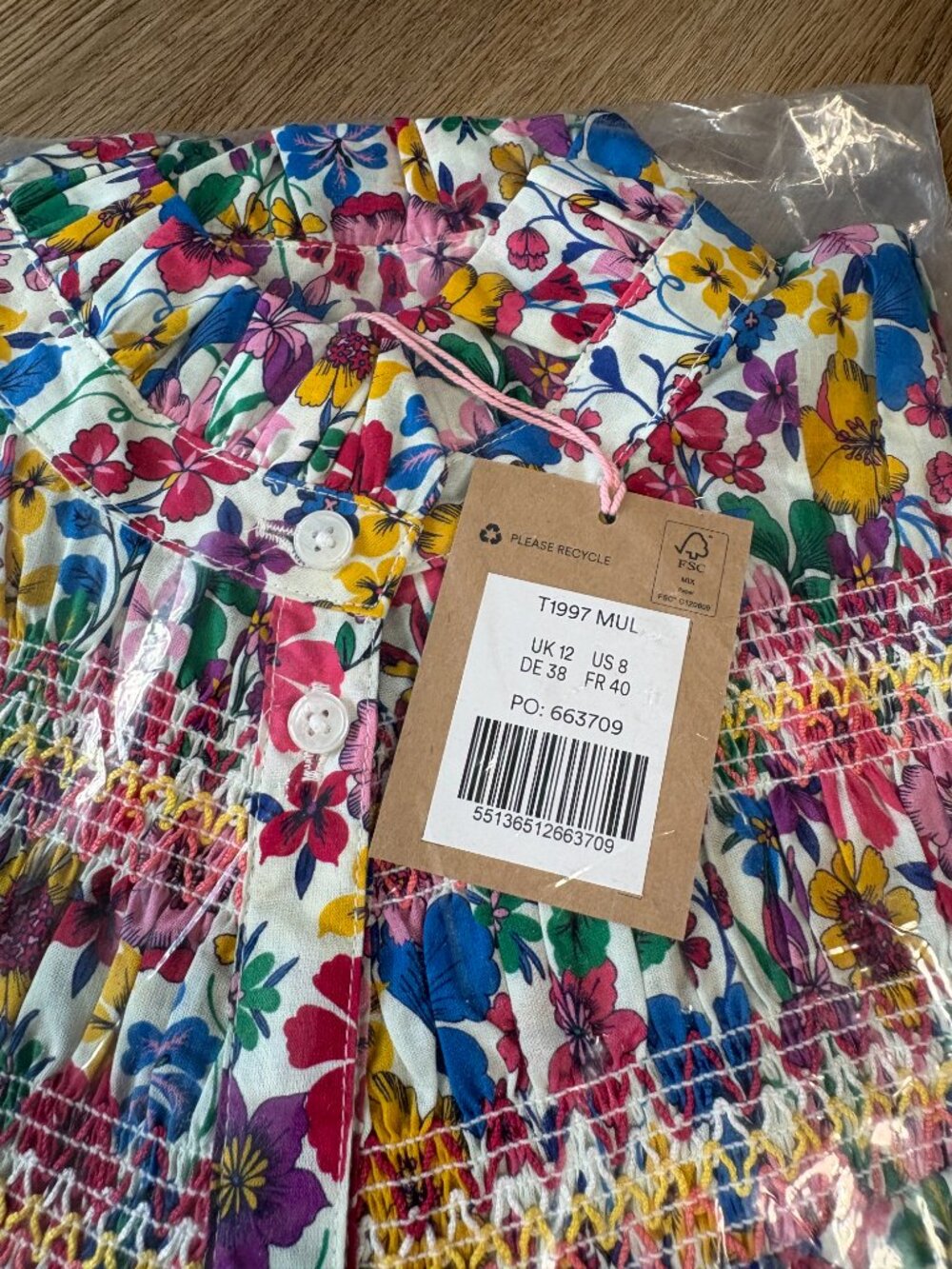 NWT Boden Esme Smocked Detail Frill Top floral blouse size US 8 UK 12 M garden - Picture 7 of 9